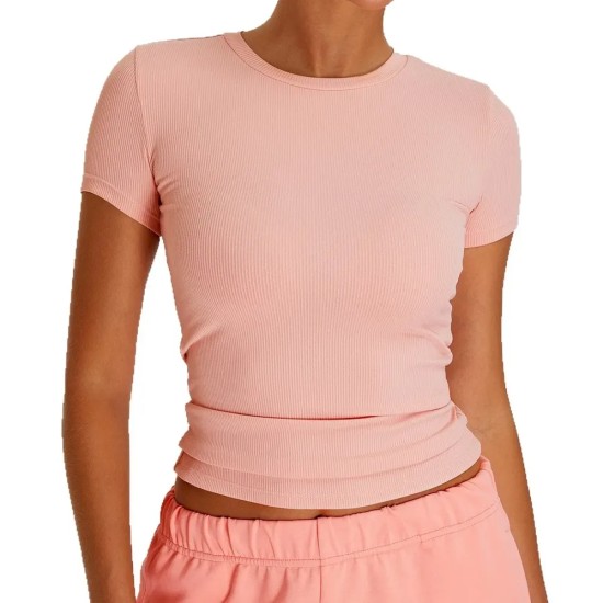 Women Fashion Casual Solid Colorthread Short-Sleeve Quick-Drying Yoga T-Shirt Women Fashion Casual Solid Colorthread Short-Sleeve Quick-Drying Yoga T-Shirt