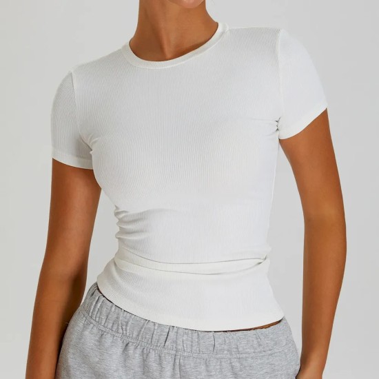 Women Fashion Casual Solid Colorthread Short-Sleeve Quick-Drying Yoga T-Shirt Women Fashion Casual Solid Colorthread Short-Sleeve Quick-Drying Yoga T-Shirt