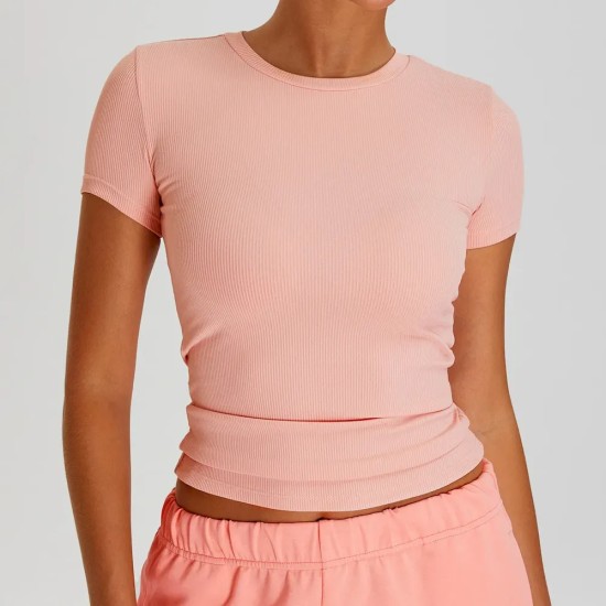 Women Fashion Casual Solid Colorthread Short-Sleeve Quick-Drying Yoga T-Shirt Women Fashion Casual Solid Colorthread Short-Sleeve Quick-Drying Yoga T-Shirt