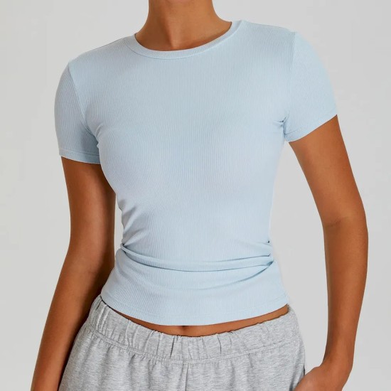 Women Fashion Casual Solid Colorthread Short-Sleeve Quick-Drying Yoga T-Shirt Women Fashion Casual Solid Colorthread Short-Sleeve Quick-Drying Yoga T-Shirt