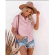 Women Fashion Casual Solid Color Short Sleeve Buttoned Knotted Blouse Women Fashion Casual Solid Color Short Sleeve Buttoned Knotted Blouse