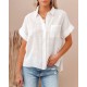 Women Fashion Casual Solid Color Short Sleeve Buttoned Knotted Blouse Women Fashion Casual Solid Color Short Sleeve Buttoned Knotted Blouse