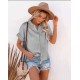 Women Fashion Casual Solid Color Short Sleeve Buttoned Knotted Blouse Women Fashion Casual Solid Color Short Sleeve Buttoned Knotted Blouse