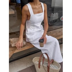 Women Summer Casual Solid Color Backless Maxi Dress