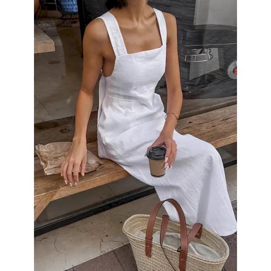 Women Summer Casual Solid Color Backless Maxi Dress Women Summer Casual Solid Color Backless Maxi Dress