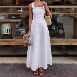 Women Summer Casual Solid Color Backless Maxi Dress