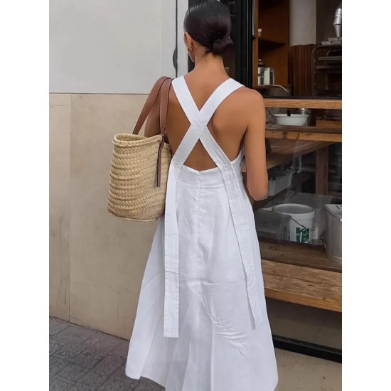 Women Summer Casual Solid Color Backless Maxi Dress Women Summer Casual Solid Color Backless Maxi Dress