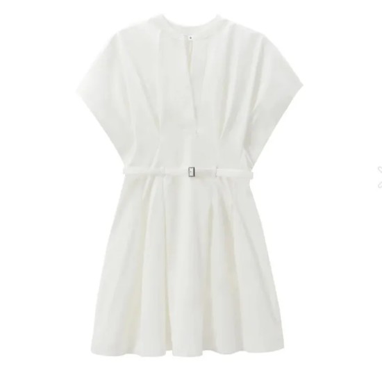 Office Chic Women Summer V-Neck Pleated Solid Color V Neck Dress Office Chic Women Summer V-Neck Pleated Solid Color V Neck Dress