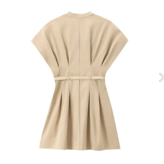 Office Chic Women Summer V-Neck Pleated Solid Color V Neck Dress Office Chic Women Summer V-Neck Pleated Solid Color V Neck Dress