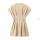 Office Chic Women Summer V-Neck Pleated Solid Color V Neck Dress Office Chic Women Summer V-Neck Pleated Solid Color V Neck Dress
