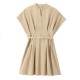 Office Chic Women Summer V-Neck Pleated Solid Color V Neck Dress Office Chic Women Summer V-Neck Pleated Solid Color V Neck Dress