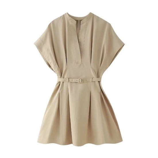 Office Chic Women Summer V-Neck Pleated Solid Color V Neck Dress Office Chic Women Summer V-Neck Pleated Solid Color V Neck Dress