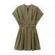 Office Chic Women Summer V-Neck Pleated Solid Color V Neck Dress Office Chic Women Summer V-Neck Pleated Solid Color V Neck Dress