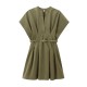 Office Chic Women Summer V-Neck Pleated Solid Color V Neck Dress Office Chic Women Summer V-Neck Pleated Solid Color V Neck Dress