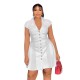 Women Fashion Elegant Lapel Short-Sleeve Single Breasted Slim Fit Pleated Dress Women Fashion Elegant Lapel Short-Sleeve Single Breasted Slim Fit Pleated Dress