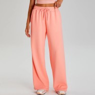 Women Fashion Casual Solid Color Loose Drawstring Wide-Leg Sports Pants