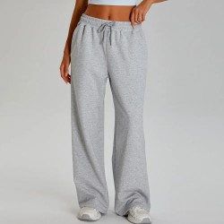 Women Fashion Casual Solid Color Loose Drawstring Wide-Leg Sports Pants