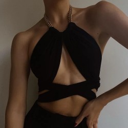 Women Sexy Neck Strap Cropped Top